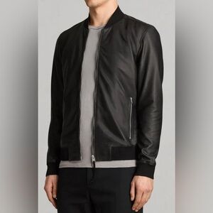 New AllSaints Mower Leather Bomber Jacket in Black Size XS